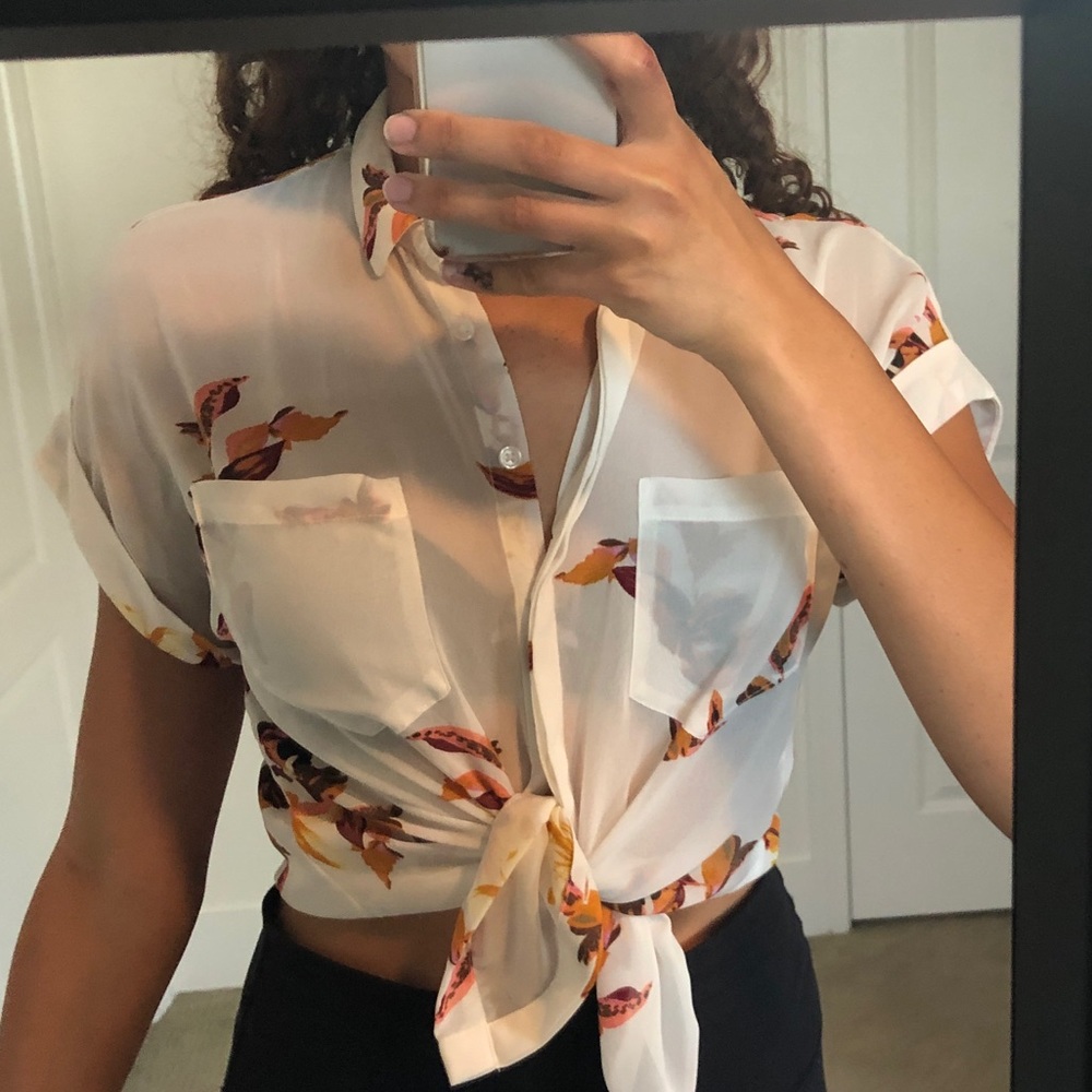 White floral button up